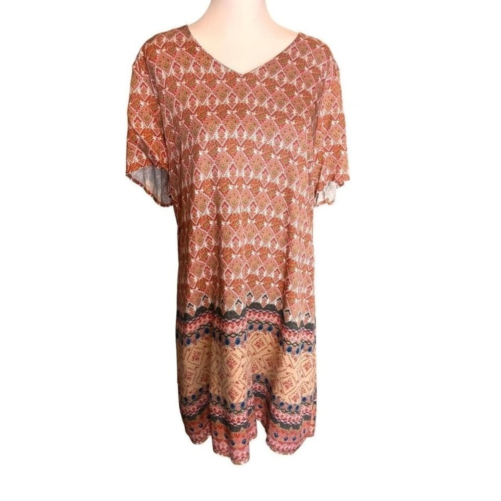 Cottagecore Coldwater Creek Canyon Rose Boho Floral V-Neck Shift Dress SZ 18 NWT